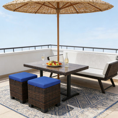 Extérieur, deux pièces pour le jardin et le bord de la piscine, résistance enveloppée, coussins moelleux avec fixation sûre, housses lavables amovibles, coussinets protecteurs pour pieds en acier, repose-pieds d'une capacité de 265 lb,