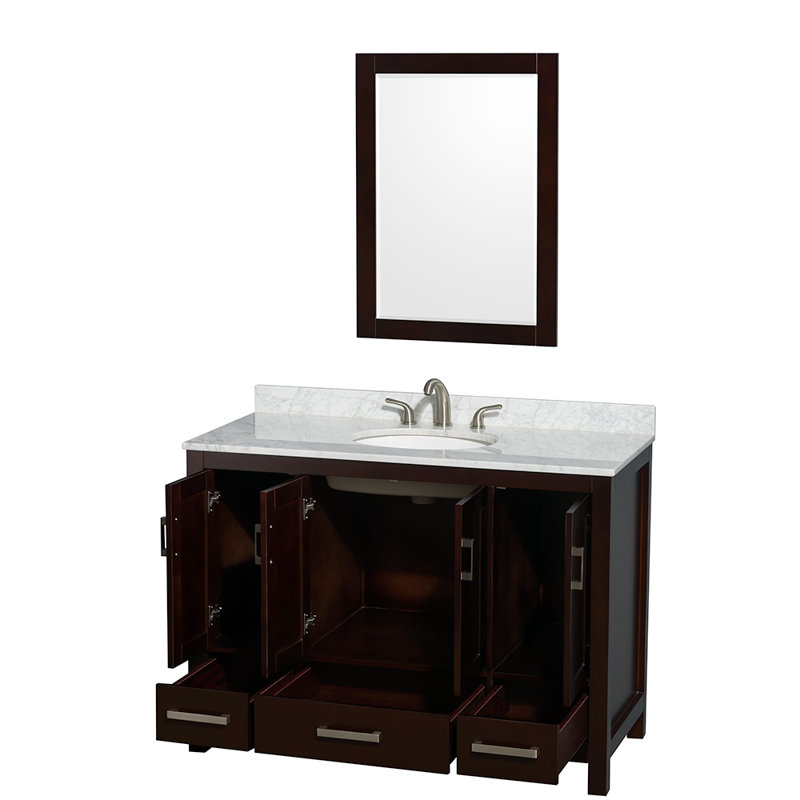 Sheffield 48'' Single Bathroom Vanity with Stone Top with Mirror, White Carrara Marble