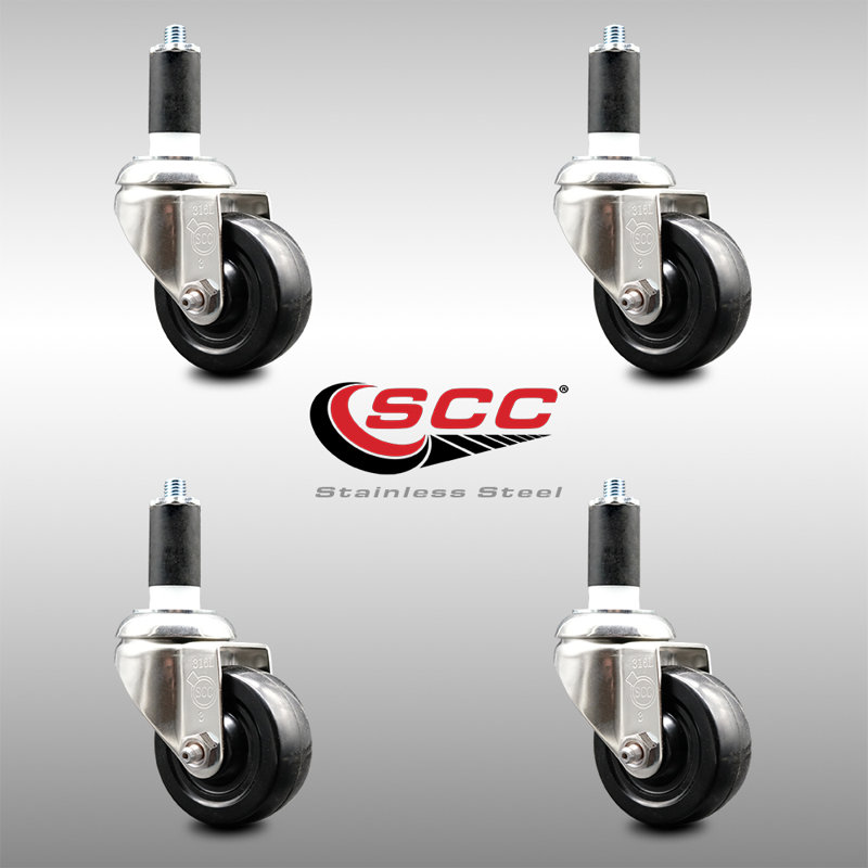 Hard Rubber Swivel Expanding Stem Caster Set, 3" H x 3" W