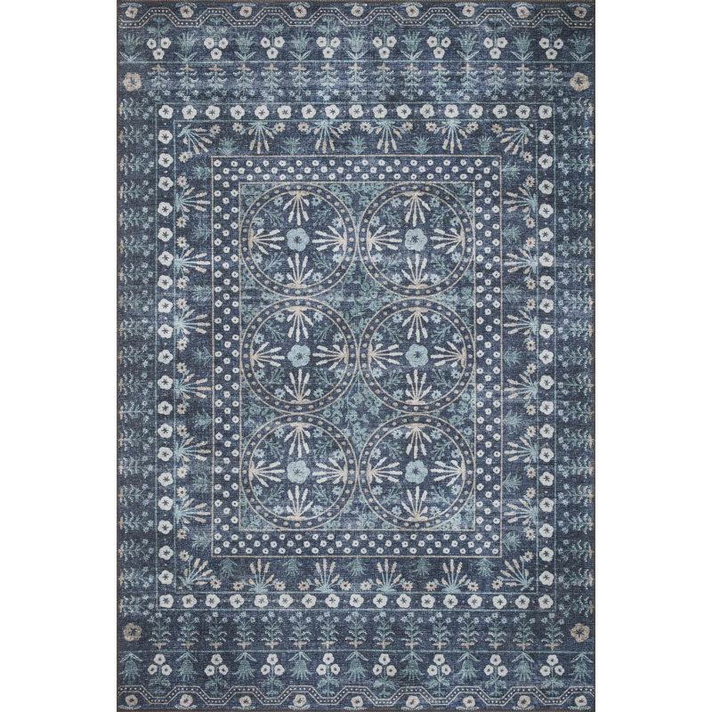 Tapis bleu Rifle Paper Co. x Loloi Maison MAO-03, Rectangle 7 pi 6 po x 9 pi 6 po