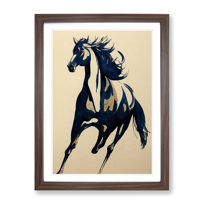 Running Horse - Framed Print, 46cm H x 34cm W x 2cm D, Brown Framed