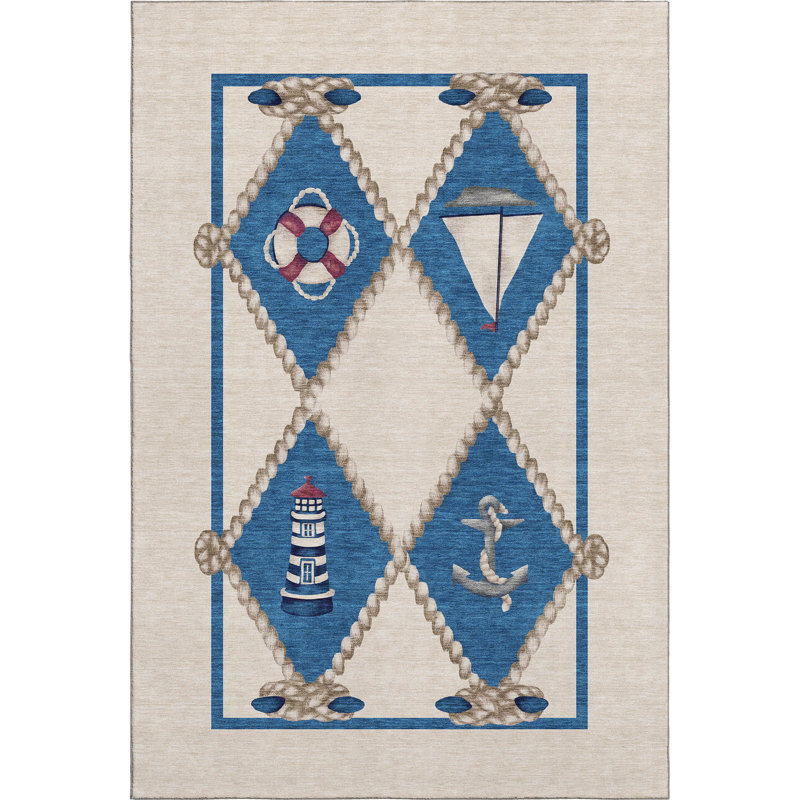 Premium Machine Washable Chikako AMF151 Ivory Rug, Rectangle 8' x 10'