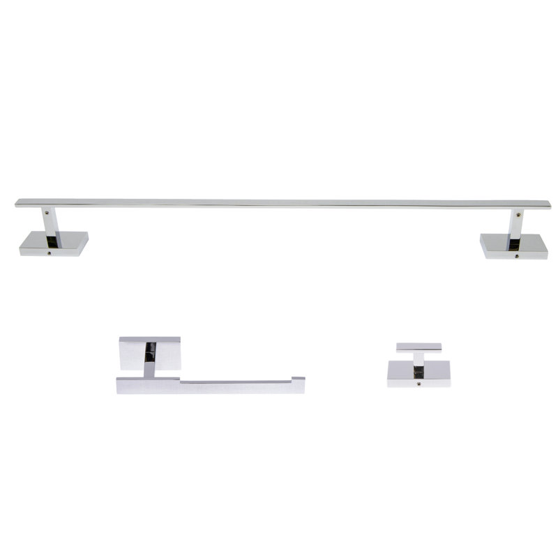 Genoa 3 Piece Wall Mounted Brass Bathroom Hardware Set with 24" Towel Bar