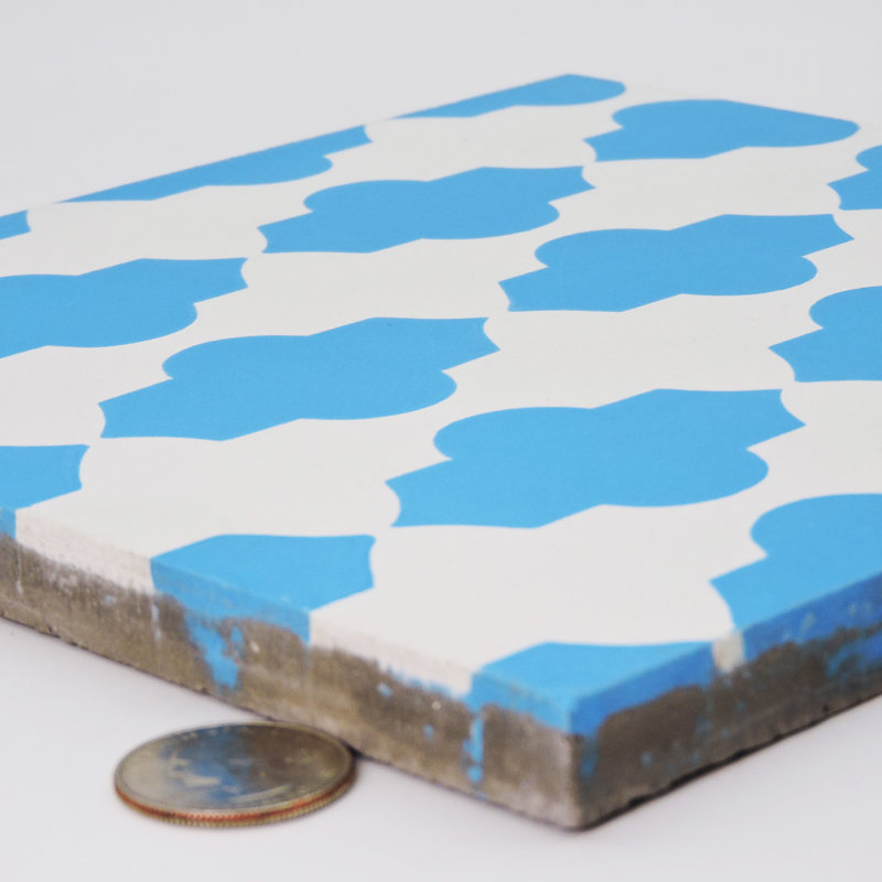 Tafraout 8" x 8" Cement Patterned Wall & Floor Tile, Blue/White