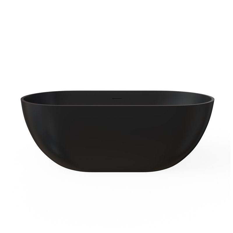 59 Inch Solid Surface Soaking Bathtub - Deep Soak Freestanding Tub