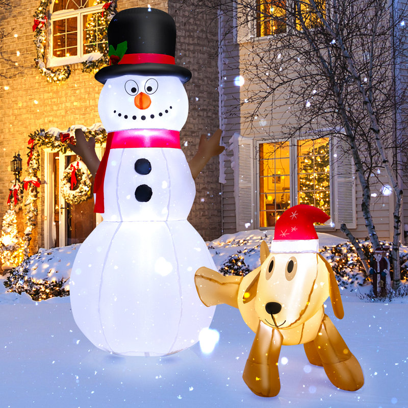 Ensemble gonflable de Noël bonhomme de neige et chien