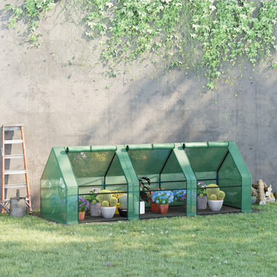 Outsunny 9' X 3' X 3' Portable Mini Greenhouse Outdoor Garden With Large Zipper Doors And Water/UV PE Cover