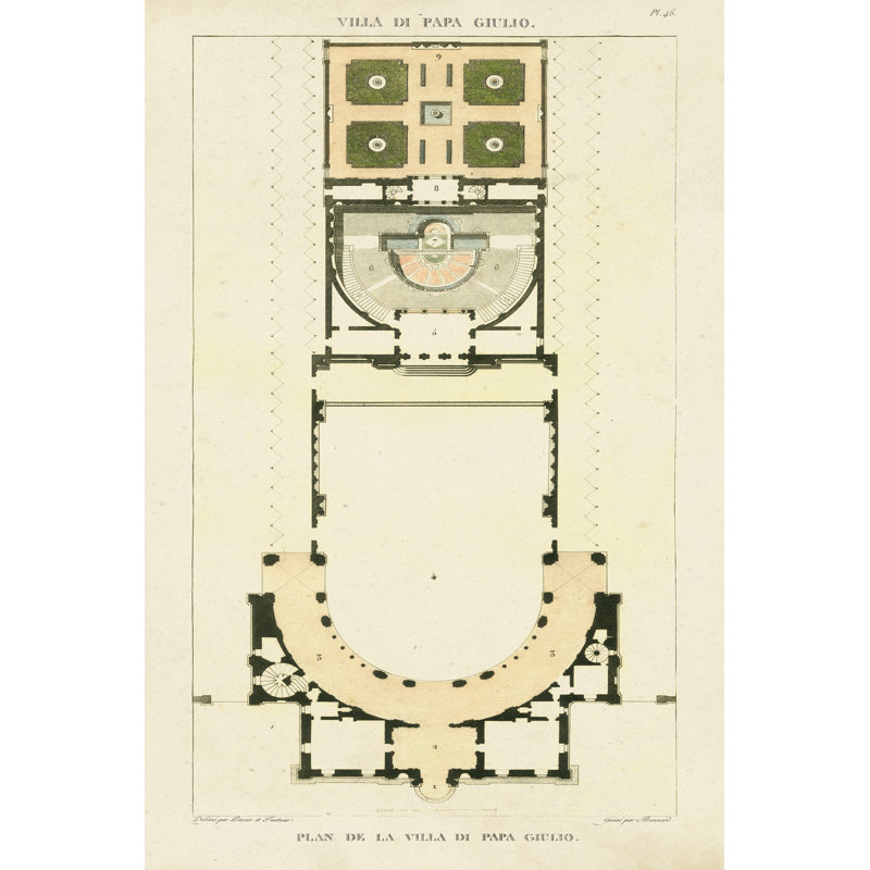Plan De La Villa Di Papa Guilio 1 Piece Wrapped Canvas Wall Art, 122cm H x 81cm W