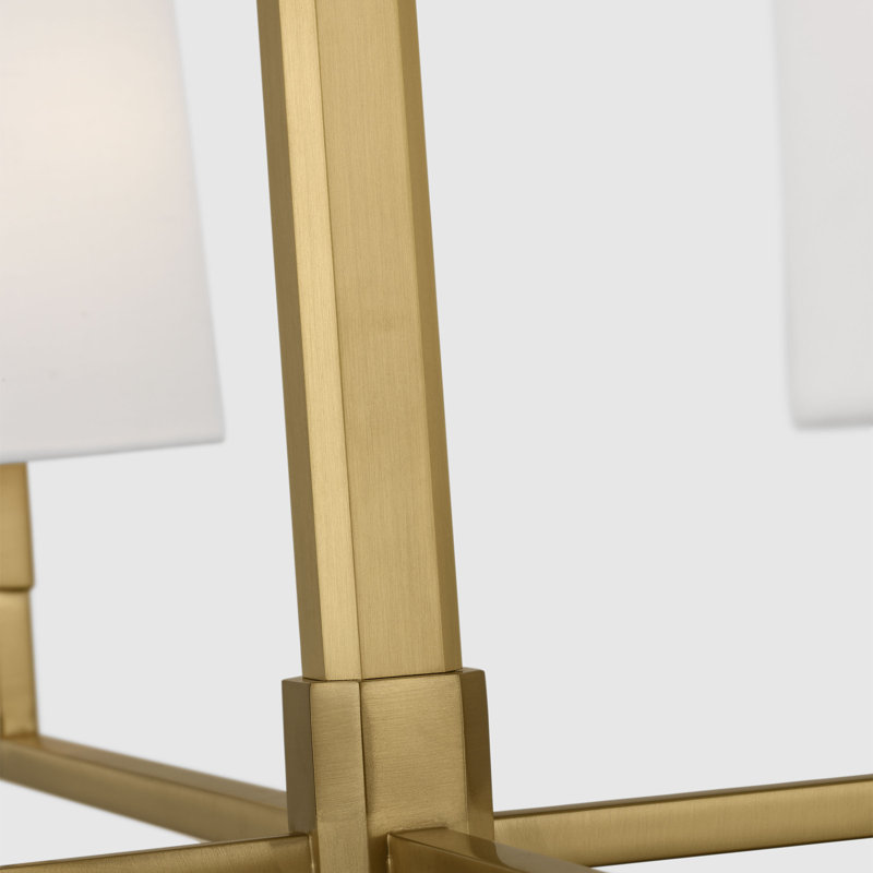 Thomas O'Brien Coughlin 4 Light Dining Room Chandelier With White Linen Shade, 23.5" H x 36" W x 36" D, Burnished Brass