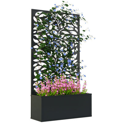 Metal Raised Garden Bed with Trellis for Climbing Plants, Freestanding or Wall Mounted Flower Bed with Privacy Panel, Outdoor Planter Box for Garden, Patio, Balcony