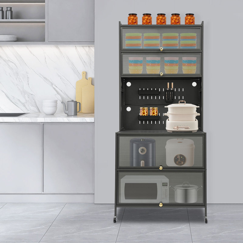 Armoire latérale de rangement à micro-ondes à 5/6 niveaux avec porte rabattable pour la maison