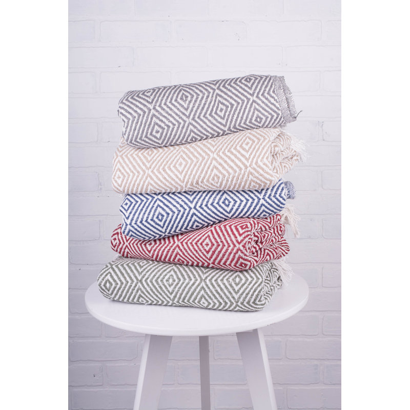 French Blue Diamond Geometric Cotton Throw Blanket