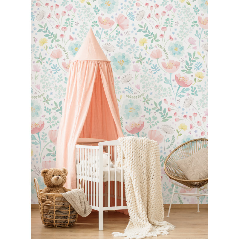 Panneau de papier peint texturé Lima Whimsy, L 96 po x l 48 po, Corail / menthe