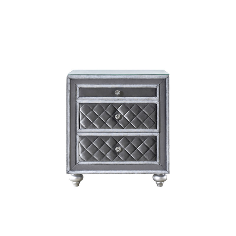 Table de chevet pour chambre à coucher 3 avec tiroirs en velours et poignées en faux cristal