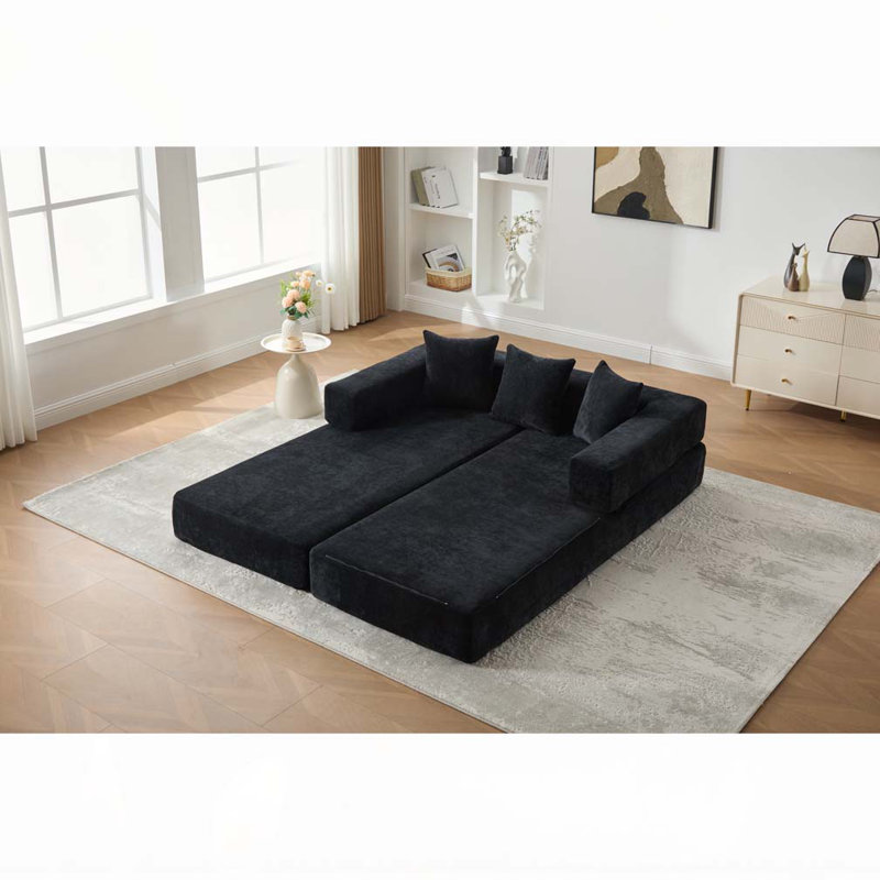 Canapé-lit pliant avec coussins Chenille, Noir