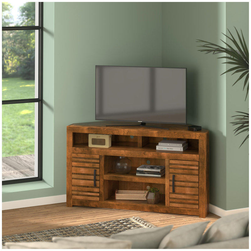 Console de coin pour téléviseur de 52 po ou moins 52 po, sans assemblage requis, finition whisky