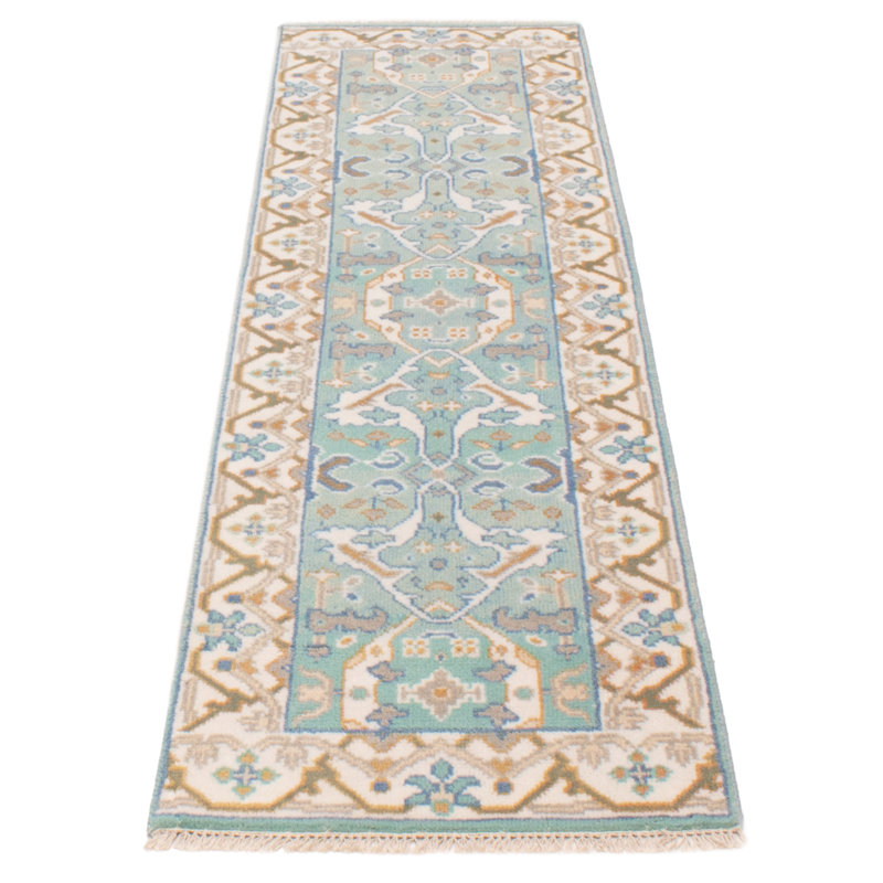 Tapis cyan unique de 2 pi 5 po x 8 pi Roshni