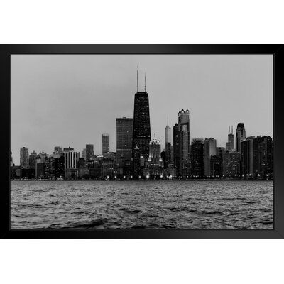 Chicago Illinois Skyline From Lake Michigan Black And White B&W Photo Black Wood Framed Art Poster 20X14 -  Latitude RunÂ®, E3AA970912E14F84AA45F484C035D255