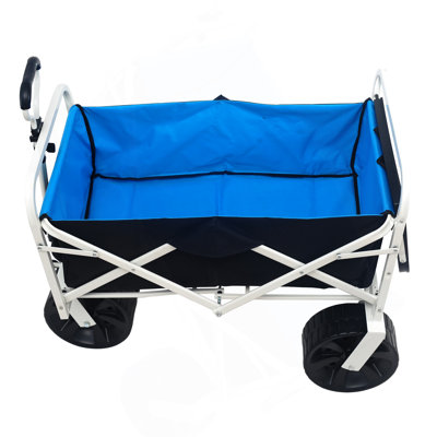 Folding Wagon Garden Shopping Beach Cart (White)