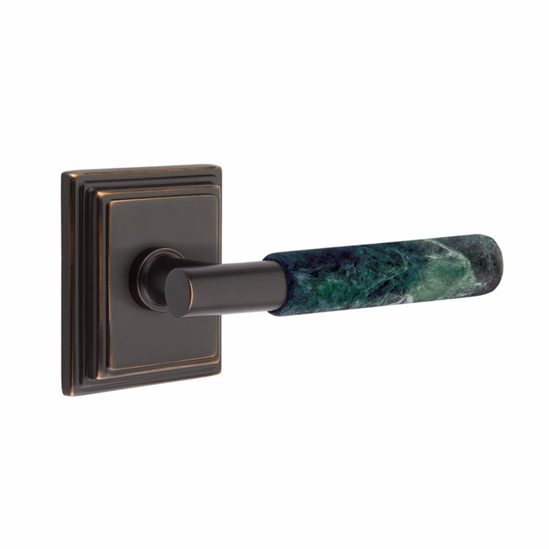 Ensemble de leviers de passage Emtek Select, rosette Wilshire, tige en T, poignée, CF, Bronze huilé / marbre vert