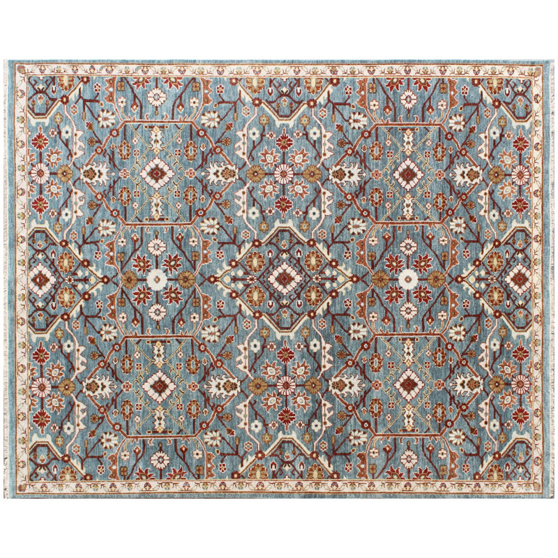 Hand Knotted Blue Persian Area Rug | Handmade Traditional Floral Wool Rug | Turkish Transitional Decor for Living Room & Bedroom