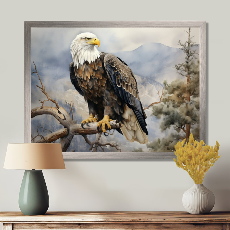 «Bold Eagle Noble Perch», reproduction sur toile Aigle, H 16 po x l 32 po x P 1 po, Encadrement argenté