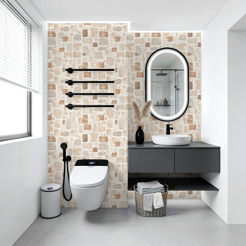 Papier peint adhésif décoloré en briques blanches patinées Barber l 17,7 po x H 118 po