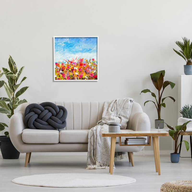 «Bold Summer Blooming Flower Field Under Cloudy Sky» par Jill Martin, Giclée encadrée blanc bord de mer