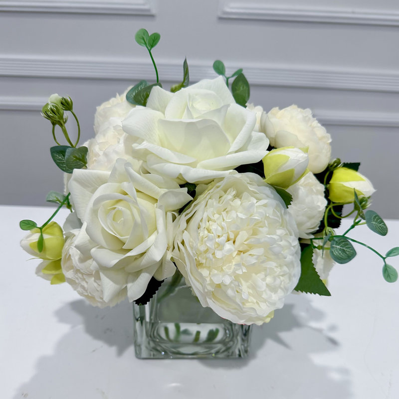 Faux Real Touch Roses Peonies Hydrangea Centerpiece