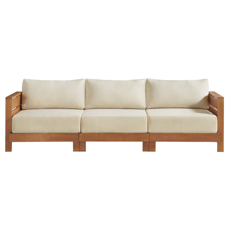 Barton 3-Seater Outdoor Patio Sofa (Natural), 3 Seats, Natural Wood, Cream