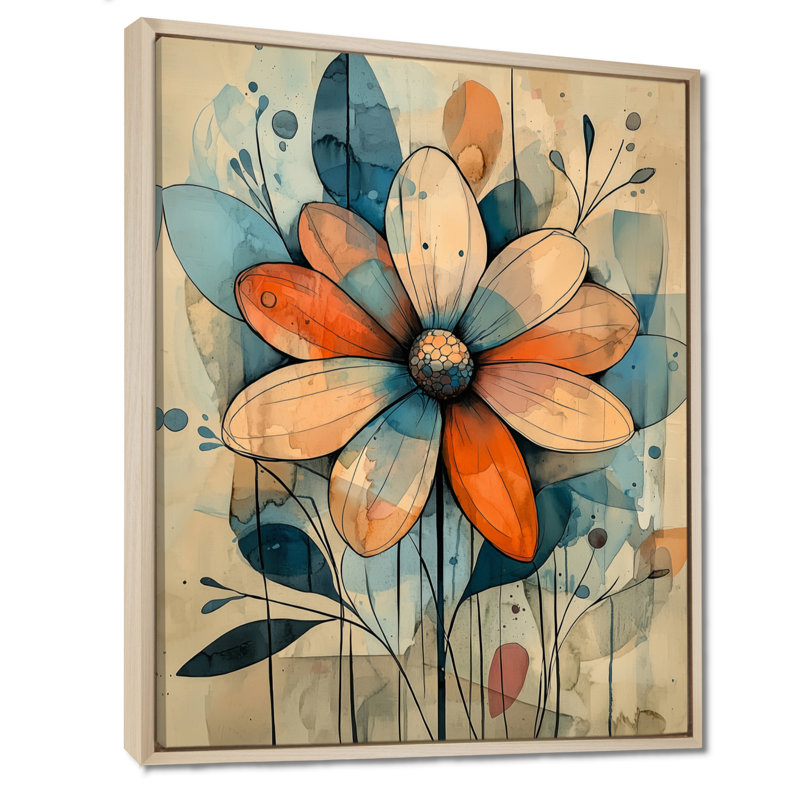 Pastel géométrique Dahlia Twist III - art mural Dahlia, H 20 po x l 12 po, Reproduction avec cadre flottant, Crème, crème