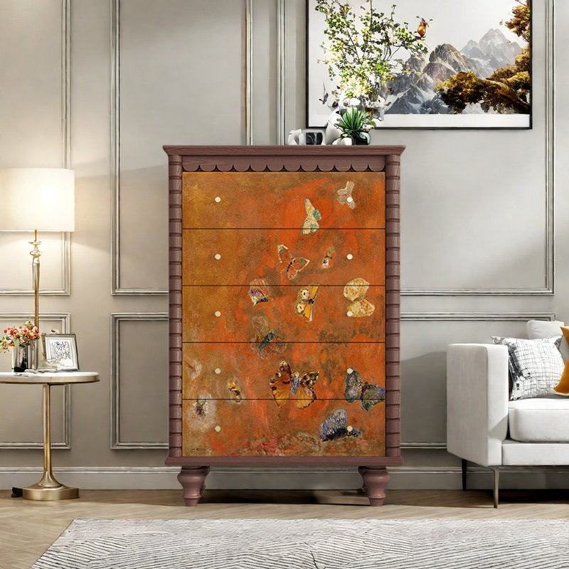 Commode d'appoint avec cinq tiroirs Retro, Noyer