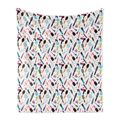 Ambesonne Hair Salon Fleece Throw Blanket Hair Brushes and Combs