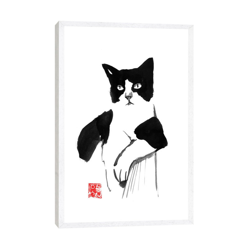 Cool Cat by Péchane - Painting on Canvas, White Framed, 101.6 cm H x 66.04 cm W