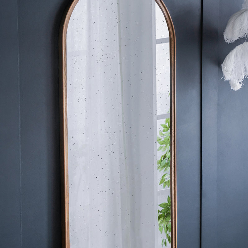 Cadre de miroir antique rose sculpté à la main 30 po x 65 po, grand miroir mural arqué pour le salon, la salle de bain et le vestibule