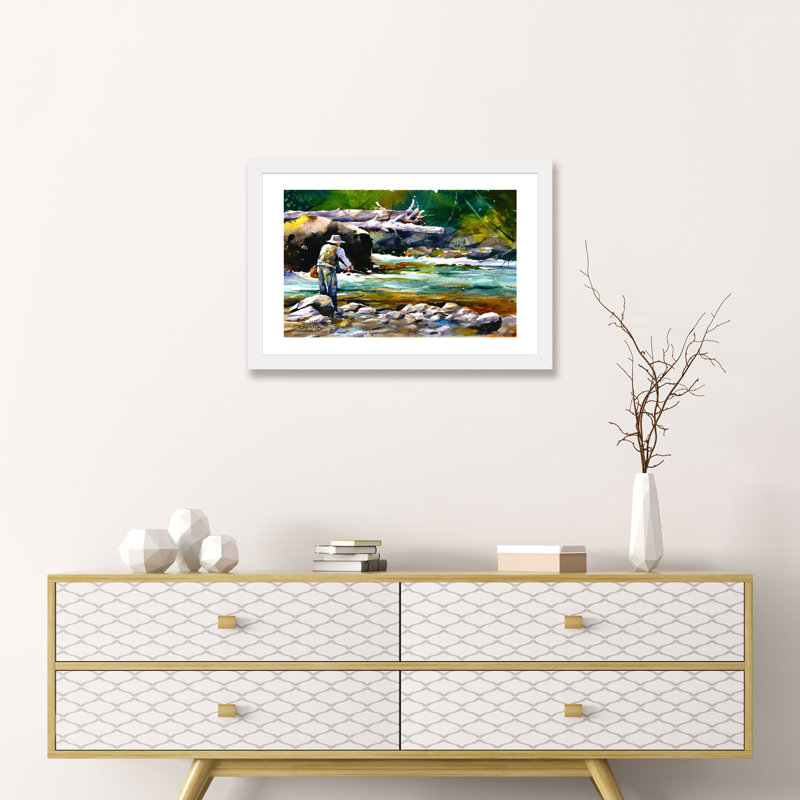 «Pêche», reproduction d'art encadrée, H 16 po x l 24 po x P 1 po, Papier blanc
