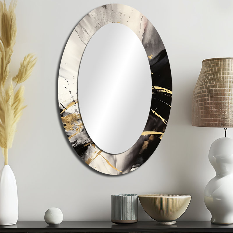 Or et gris Flusion Fusion II - miroir mural ovale moderne doré, 36 po x 24 po