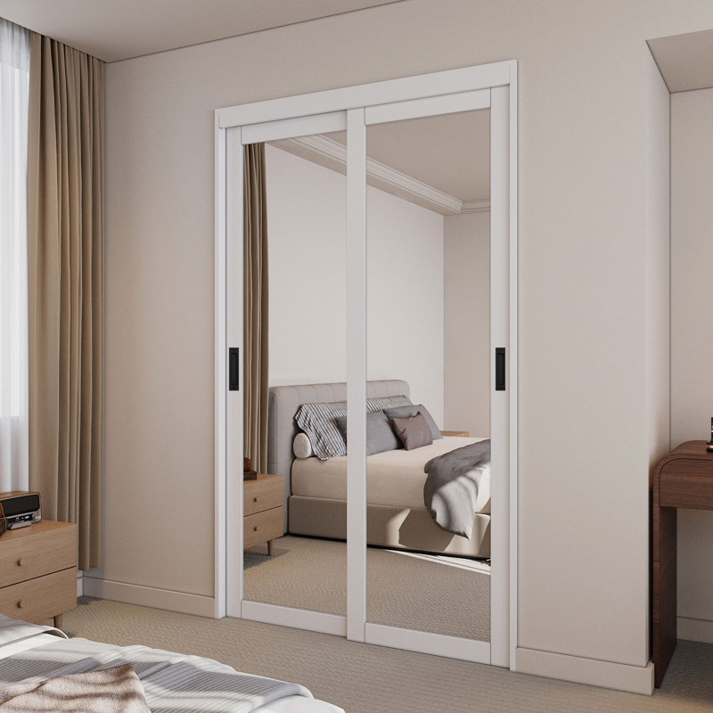 Porte coulissante en miroir blanc 1-Lite, 48 po x 80 po