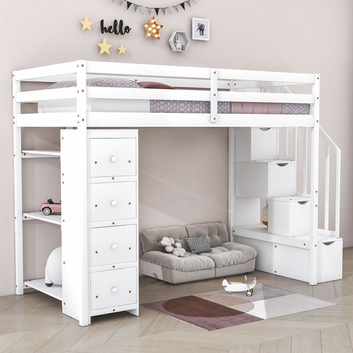 Harriet Bee Kahler Kids Twin Loft Bed with Drawers | Wayfair