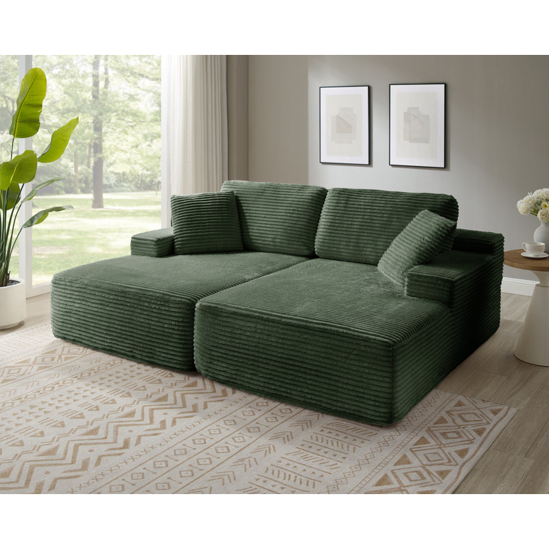 89.3” Oversized Double Lounge Chaise,Cloud Plush Sofa Bed,Upholstered Compression Cloud Sofa Deep Seat,Modern Corduroy Sleeper Loveseat Chair For Living Room Bedroom Reading,No Assembly Required