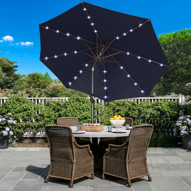 Parasol de marché éclairé Caerphilly, Marine, H 82,7 po x l 90,6 po x P 90,6 po