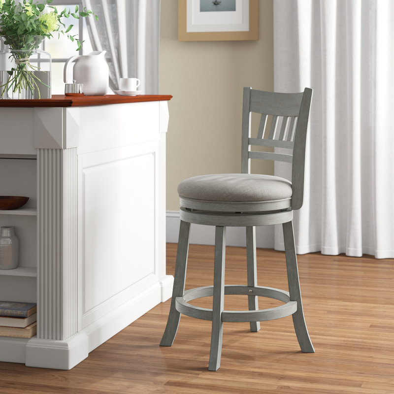 Amerah Swivel Upholstered Counter Stool with Solid Wood Frame, Antique Gray, Counter Stool (24.37" Seat Height), Gray Linen