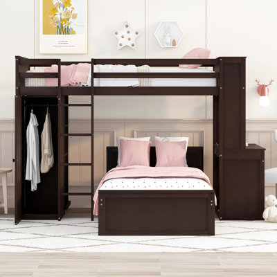 Twin Size Loft Bed With Workspace And Wardrobe. Maximize Productivity Organization. Materials - Space Comfort