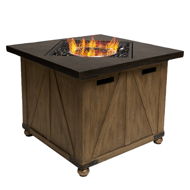 Square Farmhouse Fire Pit Table  w/50K BTU  Adjustable Flame