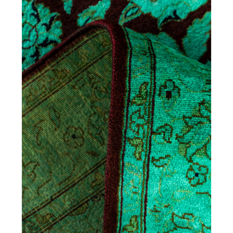 Overdyed Hand-Knotted Wool Modern-Contemporary Green Area Rug 3' 2" x 5' 4"