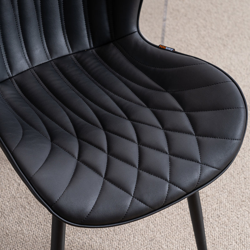 Upholstered Dining Chairs Faux Leather Side Chair With Metal Frame, Black