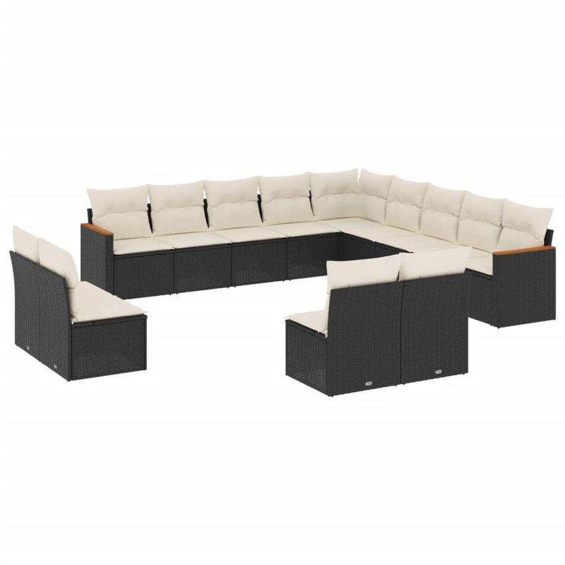 Vidaxl Garden Sofa Set Black Poly Rattan, Powder-Coated Steel