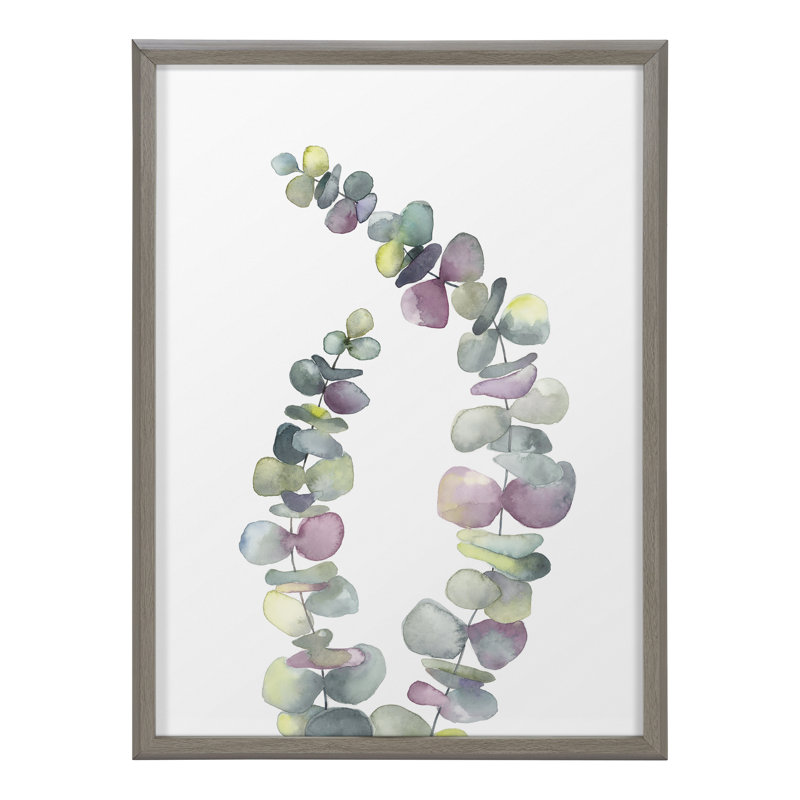 Gray Framed Eucalyptus 2 Branches Watercolor Print, 18x24