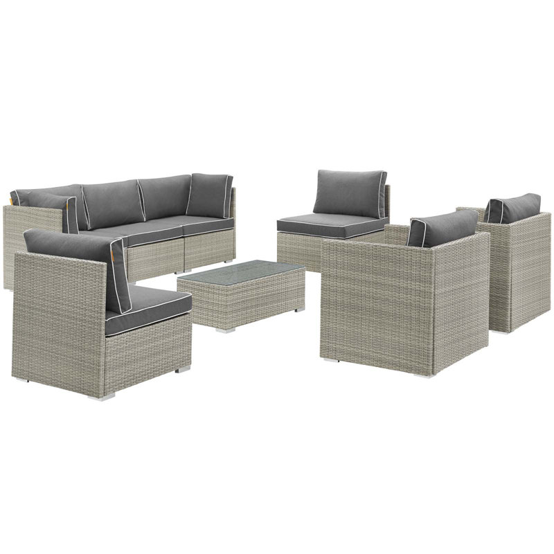 Heinrich 8 Piece Rattan Sectional Set with Cushions, Charcoal