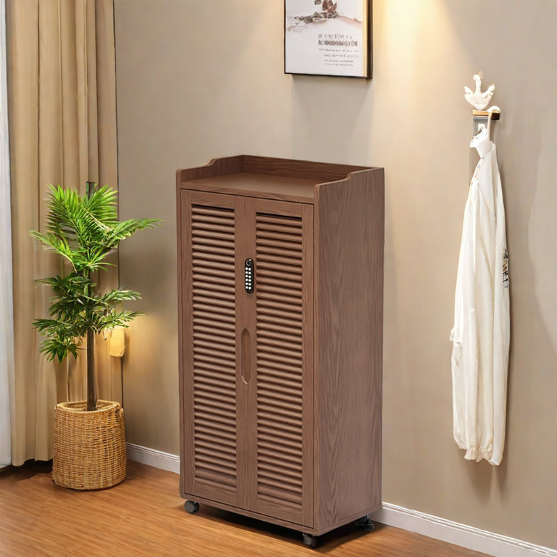 Armoire à chaussures en bois massif avec rangement pour 18 paires de chaussures, Brun clair